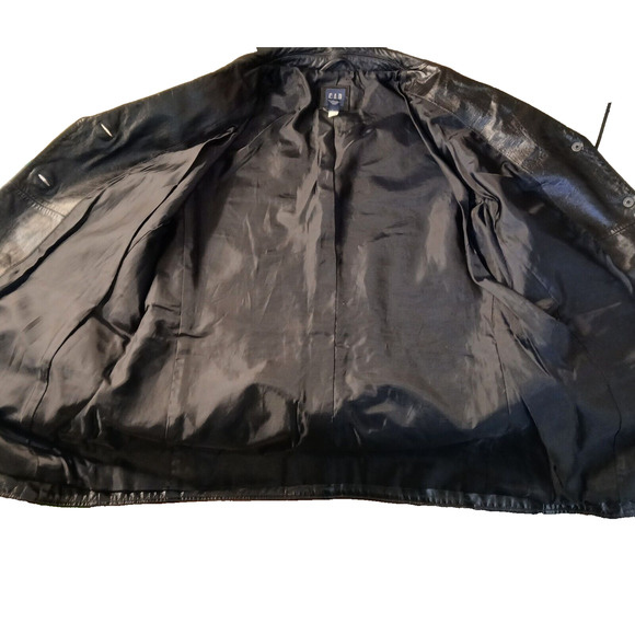 Vintage Gap Womens Medium Genuine Leather Black Jacket Button Up Side Pockets - Picture 9 of 11